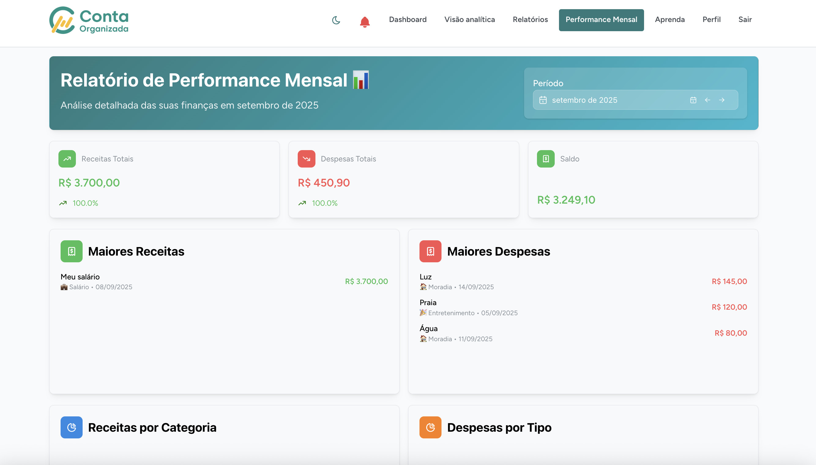 Controle de performance financeira