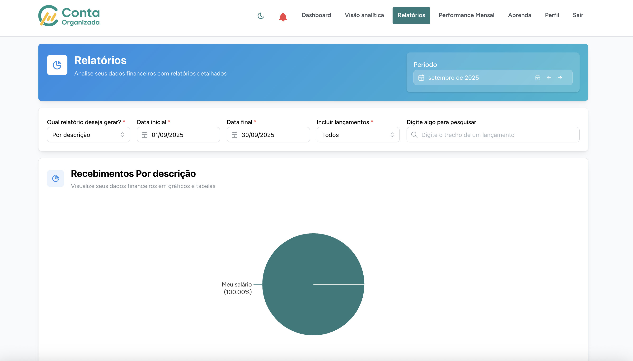 Relatórios do Conta Organizada